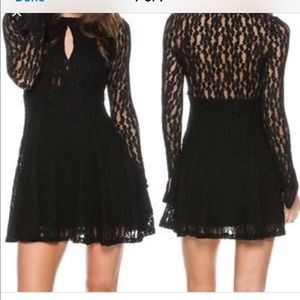 Free People Teen Witch long sleeve fit and flare lace black mini dress‎ size XS